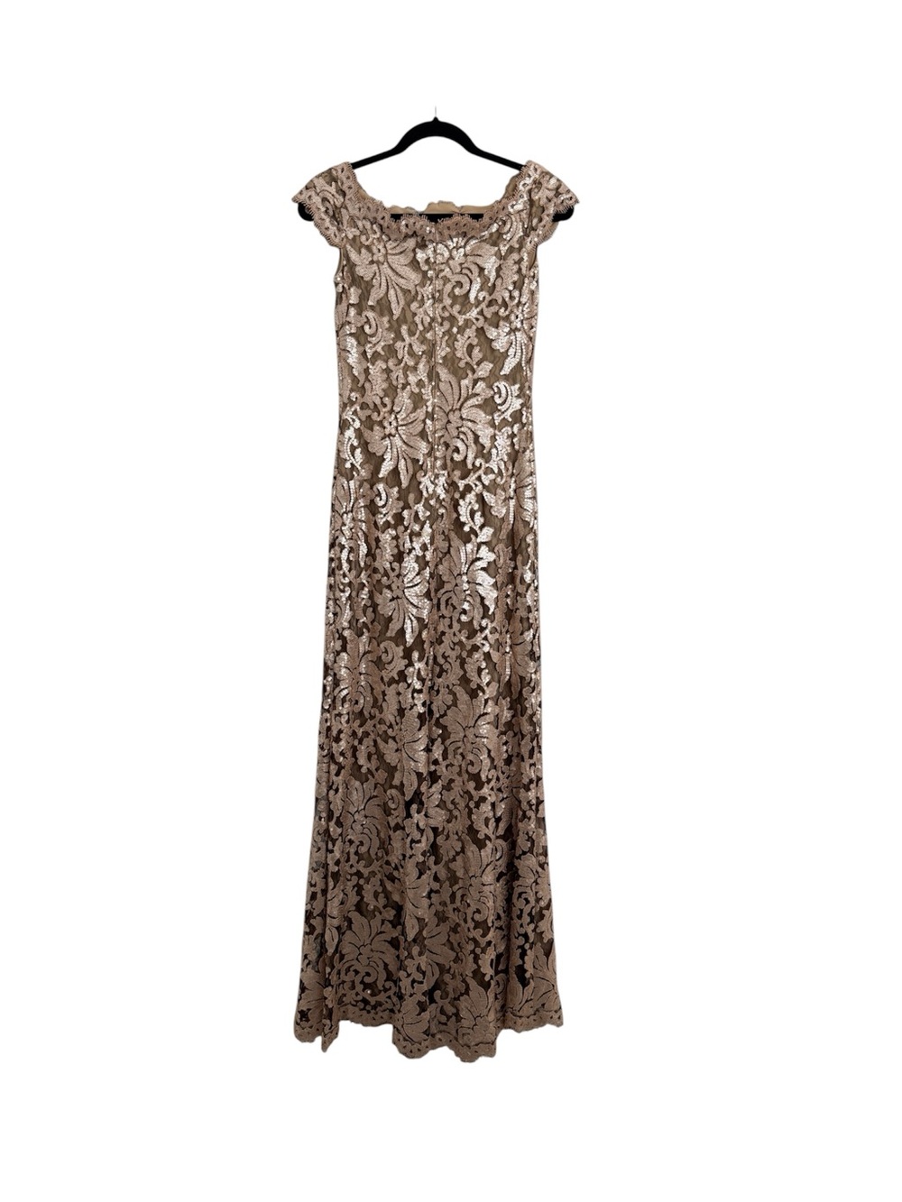 Tadashi Shoji Taupe Lace Off-Shoulder Maxi Dress - Picture 2 of 3